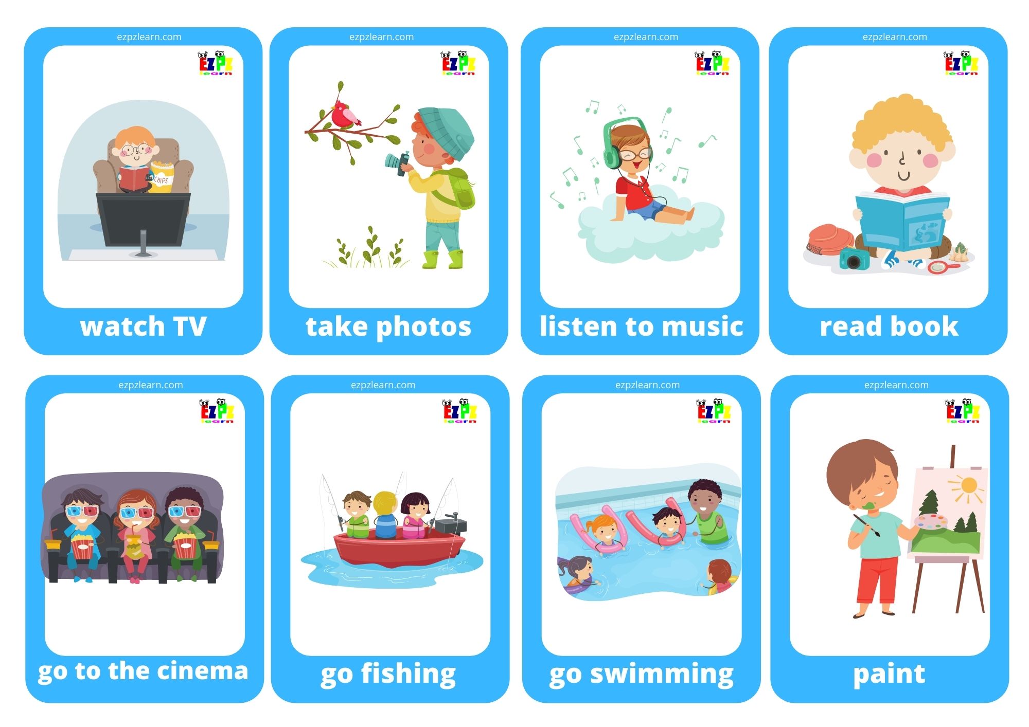 Free Time Activities Game Cards / Mini Flashcards